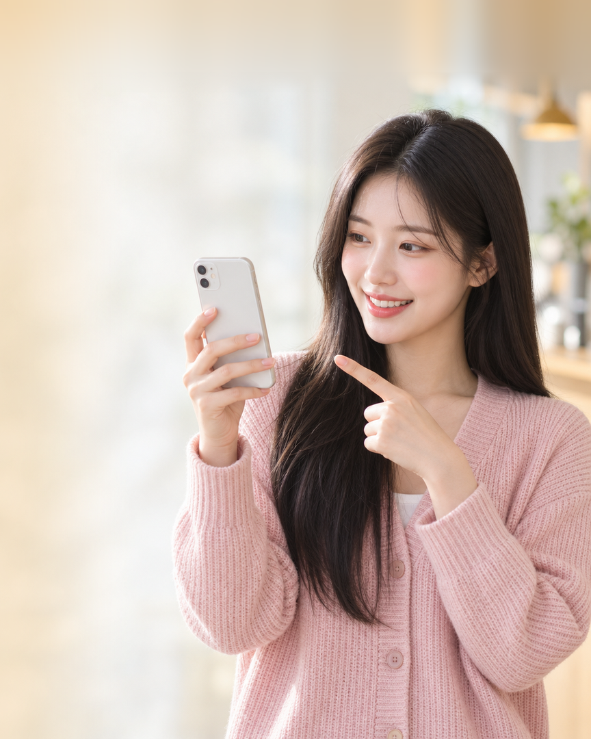 다음머니 온라인카드깡 휴대폰 화면을 보며 상담하는 고객